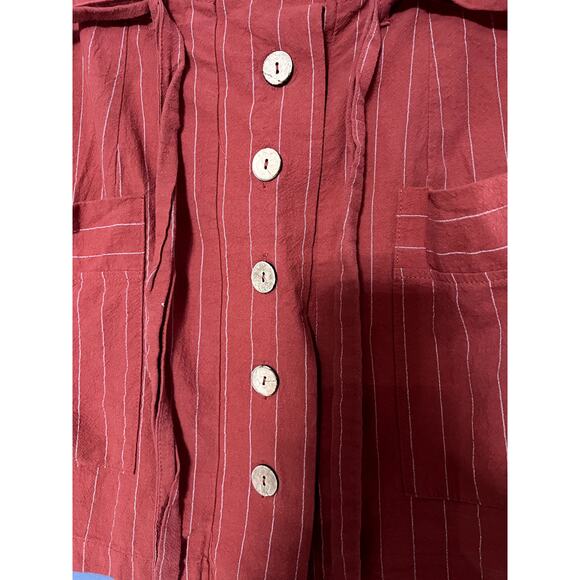 Hesperus High waisted Paper Bag buttoned down skirt White Stripes Belt - Picture 3 of 6